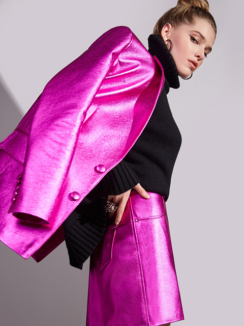 Кожаная мини-юбка цвета фуксии с металлик эффектом, 6 Кожаная мини-юбка цвета фуксии с металлик эффектом, 6