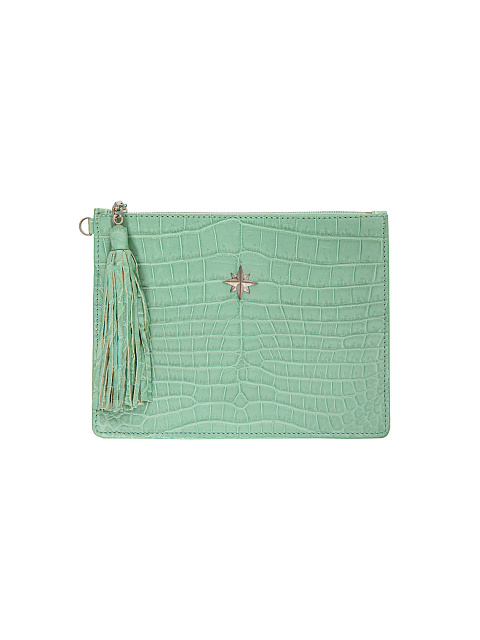 Зеленая сумка из крокодиловой кожи с полумесяцем и звездами из серебра, 5