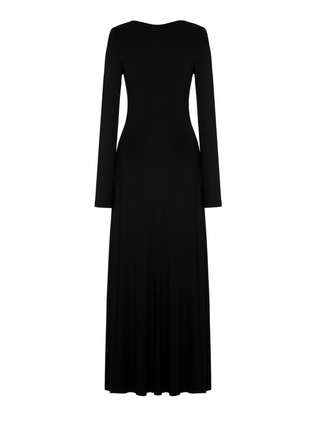 Черное трикотажное платье-макси с фигурным вырезом, 2