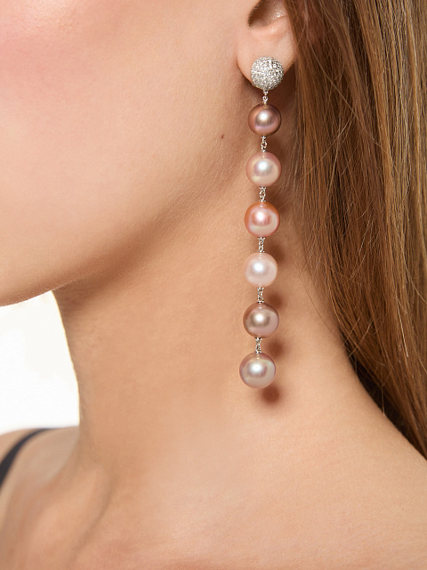 Длинные серьги из белого золота с жемчугом Multicolor, 4 Длинные серьги из белого золота с жемчугом Multicolor, 4