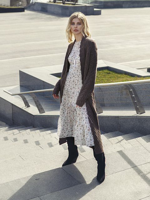 Коричневое вязаное кашемировое пальто, 3