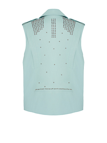 Объемный голубой жилет из кожи с шипами, 2