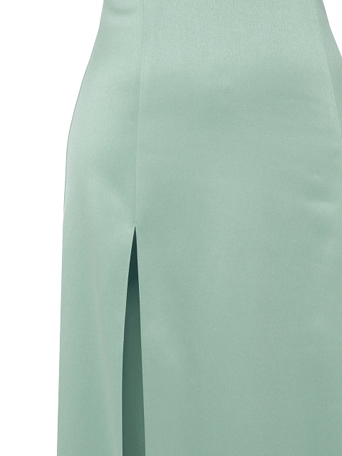 Зеленое платье-макси из атласа с вырезами и шлейфом, 3