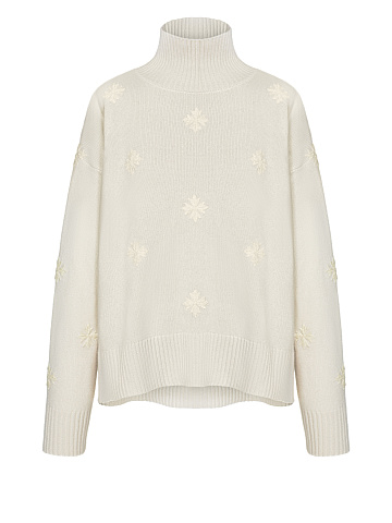 Белый кашемировый свитер с вышивкой, 1