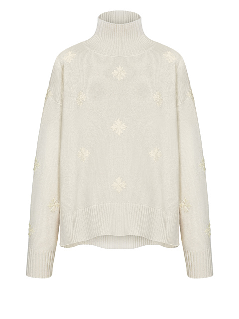 Белый кашемировый свитер с вышивкой, 1