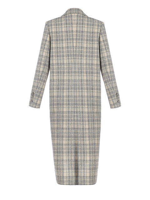 Однобортное шерстяное пальто в серо-бежевую клетку, 2