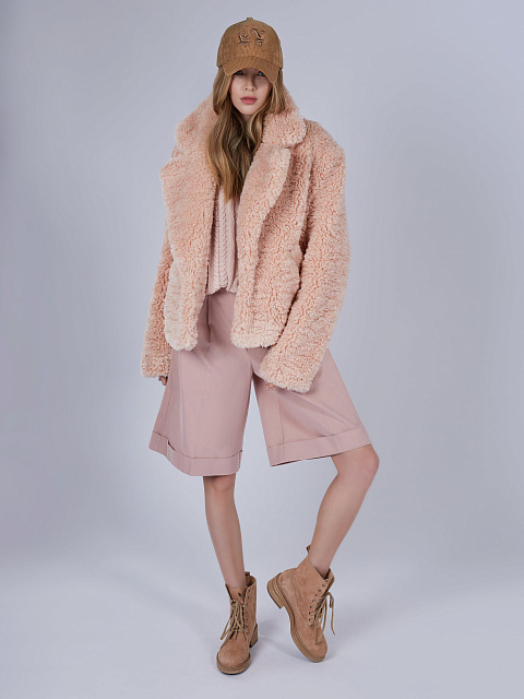 Розовая укороченная шуба из эко-меха, 6