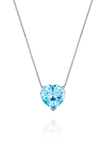 Колье с кулоном из белого золота с топазом Sky Blue огранки «сердце», 1