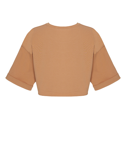 Бежевая укороченная хлопковая футболка , 2