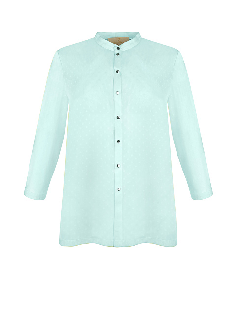 Бирюзовая блузка из шелкового шифона в горошек, 1