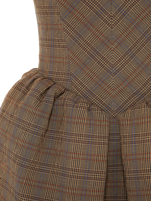 Коричневое платье-мини из хлопка в клетку, 3