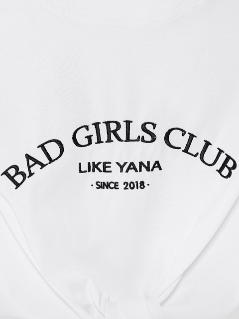 Укороченная белая футболка с завязками и черной вышивкой, 3 Укороченная белая футболка с завязками и черной вышивкой, 3