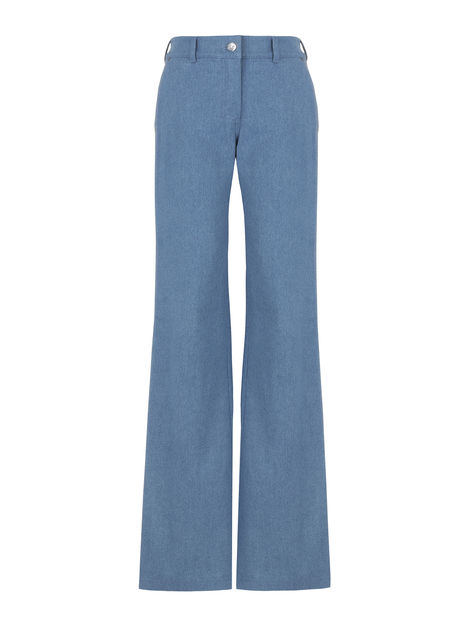 Синие джинсы-клеш с вышивкой на карманах, 1