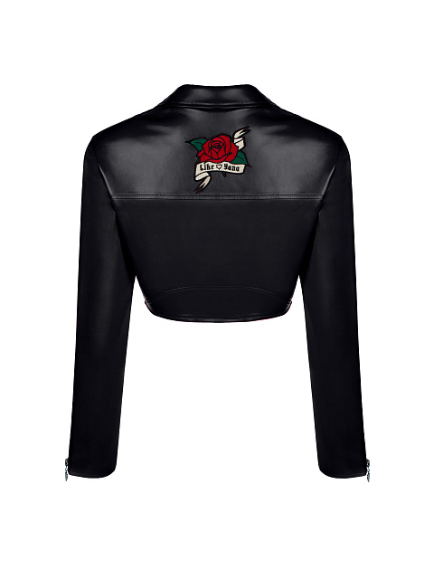 Черная укороченная куртка-косуха из эко-кожи, 2 Черная укороченная куртка-косуха из эко-кожи, 2