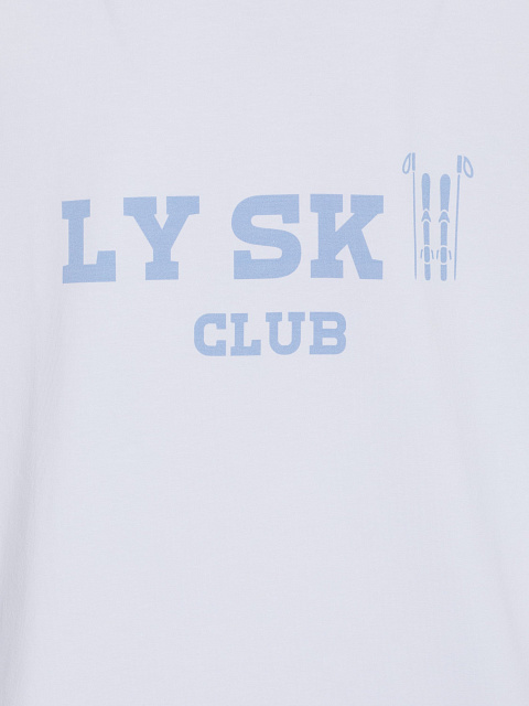 Белая футболка из хлопка с голубым кантом и принтом, 3 Белая футболка из хлопка с голубым кантом и принтом, 3