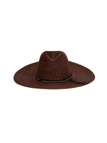 Коричневая соломенная шляпа с кожаным шнурком и отделкой из амазонита, 2