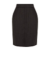 Юбка из серой костюмной ткани в полоску, длина до колена, шлица по переду, карманы Юбка из серой костюмной ткани в полоску, длина до колена, шлица по переду, карманы