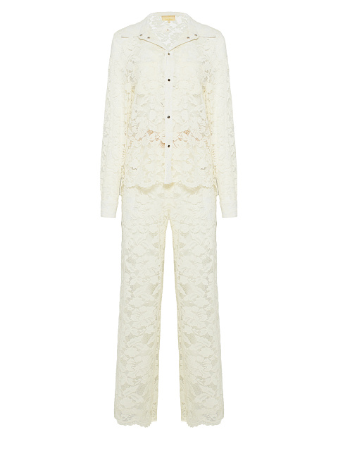 Молочно-белый кружевной костюм из рубашки и брюк, 2
