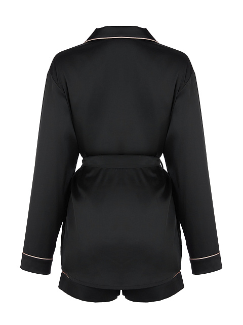 Черная шелковая пижама с розовым кантом, 3