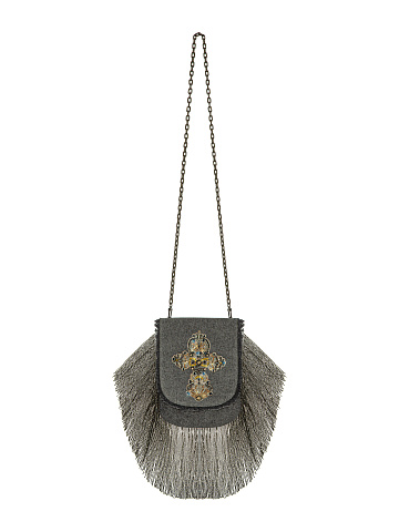 Серая сумка из денима с бахромой и крестом из кристаллов, 1