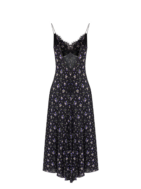 Черное платье-миди из шелка с цветочным принтом и кружевом, 2