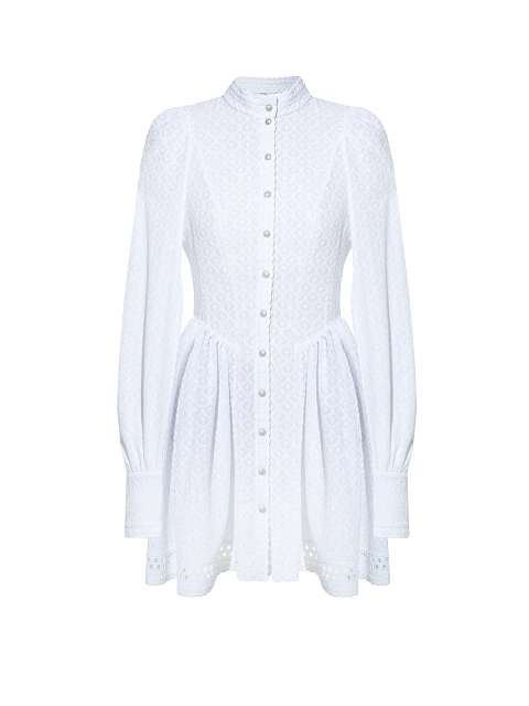 Белое кружевное платье-мини из хлопка, 1 Белое кружевное платье-мини из хлопка, 1
