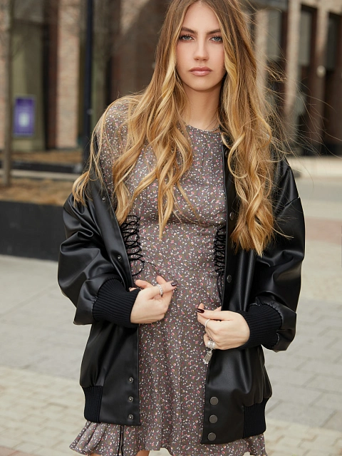 Черный бомбер Bad Girls Club из эко-кожи, 15 Черный бомбер Bad Girls Club из эко-кожи, 15