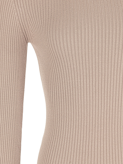 Светло-бежевая трикотажная водолазка в рубчик, 4