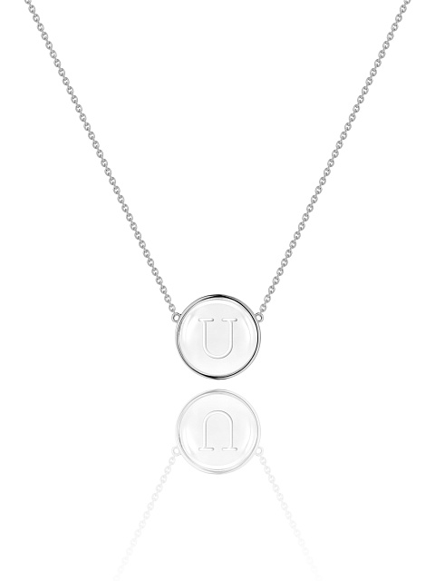 Колье с кулоном с буквой U из белого золота с горным хрусталем, 1 Колье с кулоном с буквой U из белого золота с горным хрусталем, 1