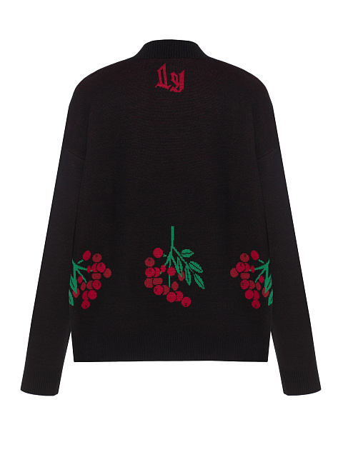 Черный трикотажный кардиган с рябиной, 2