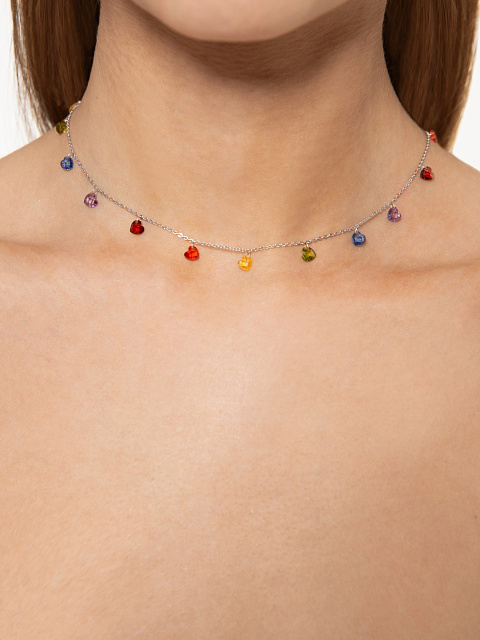 Колье из серебра с разноцветными фианитами в форме сердца, 2