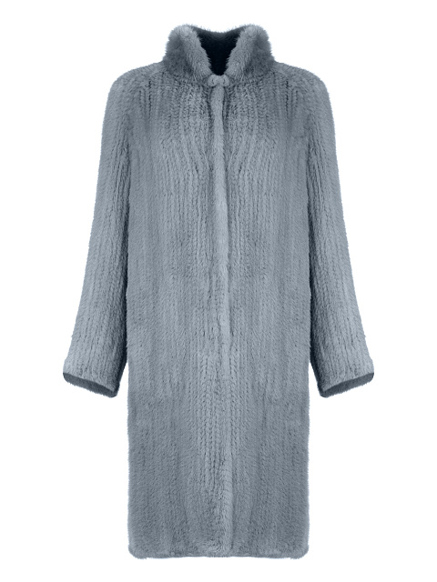 Серо-голубая вязаная шуба из норкового меха, 1 Серо-голубая вязаная шуба из норкового меха, 1