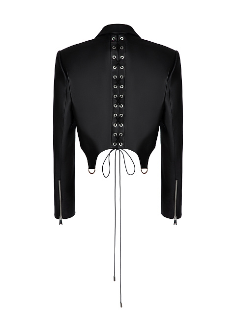 Черный укороченный жакет из кожи, 2