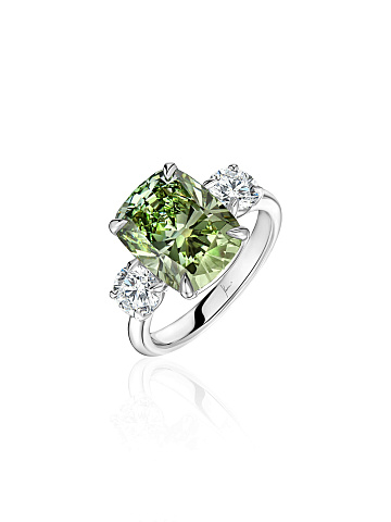 Кольцо из белого золота с бриллиантом Fancy Vivid Green, 1