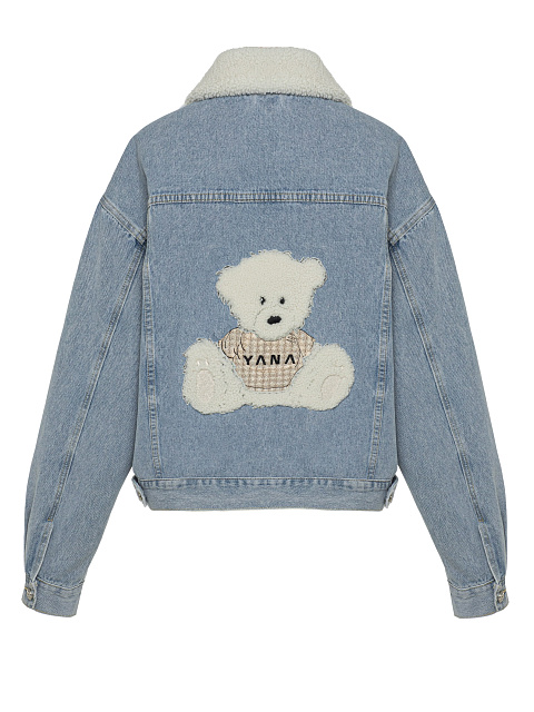 Голубая джинсовая куртка с аппликацией из овчины, 1