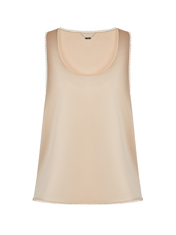 Бежевый топ из шелка с кружевом, 1
