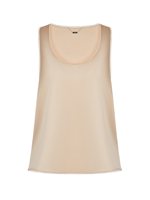 Бежевый топ из шелка с кружевом, 1