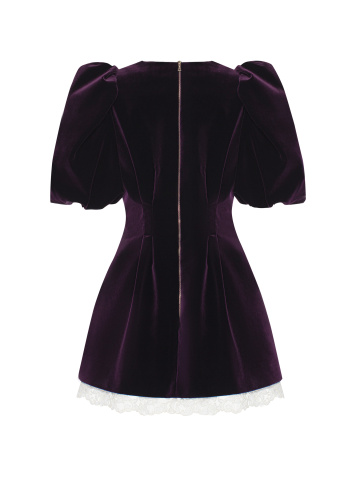 Фиолетовое платье-мини из бархата с кружевом, 2