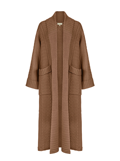 Коричневое вязаное пальто из шерсти мериноса и кашемира, 7