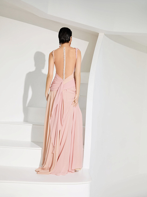 Платье-макси из шифона с драпировкой, 4