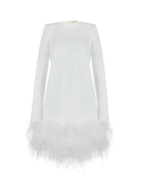Белое платье-мини с боа, 1