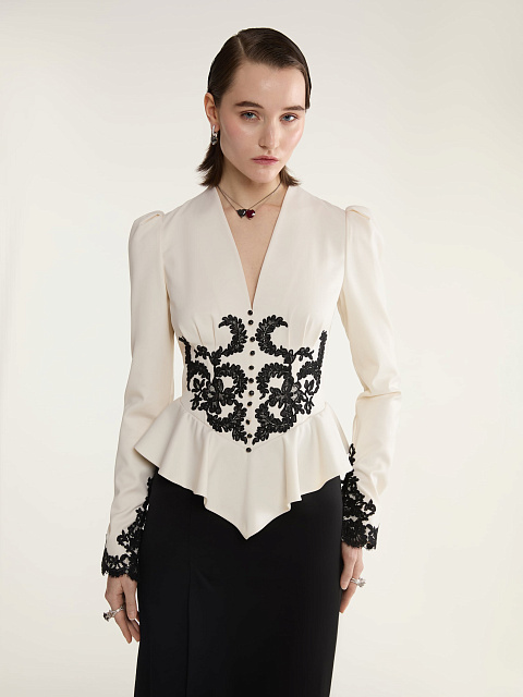 Черно-белое платье-миди с баской, 8 Черно-белое платье-миди с баской, 8