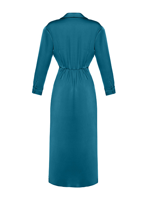 Темно-бирюзовое атласное платье-миди, 4