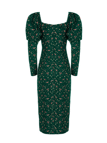 Зеленое платье-миди с цветочным принтом, 2
