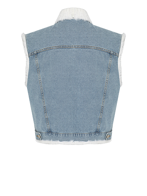 Голубой джинсовый жилет с подкладом из белой овчины, 2 Голубой джинсовый жилет с подкладом из белой овчины, 2