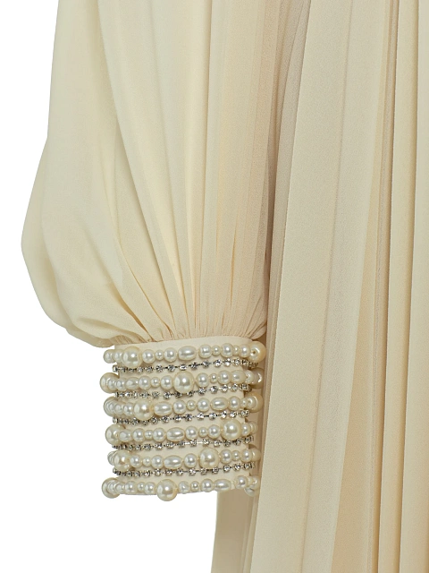 Бежевое платье-макси из плиссированного шифона, 4