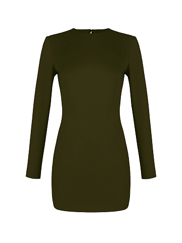 Темно-зеленое платье-мини с бахромой на спине, 1