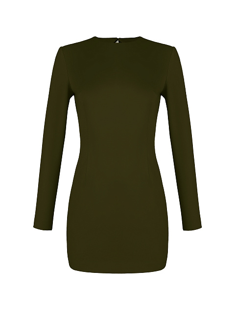 Темно-зеленое платье-мини с бахромой на спине, 1