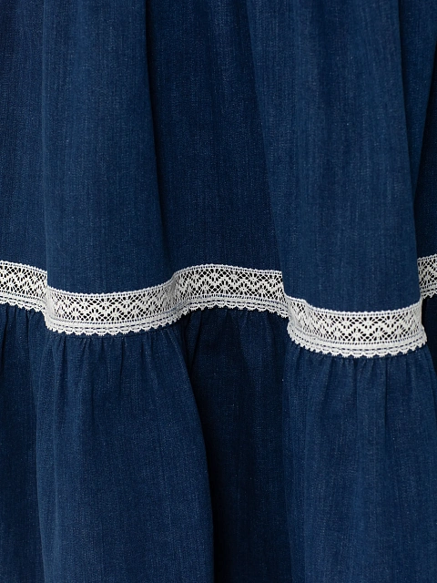 Синяя юбка-миди из денима с кружевной тесьмой, 4