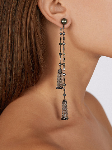 Серьги-кисти из черненого золота с черными бриллиантами и черным жемчугом, 2 Серьги-кисти из черненого золота с черными бриллиантами и черным жемчугом, 2